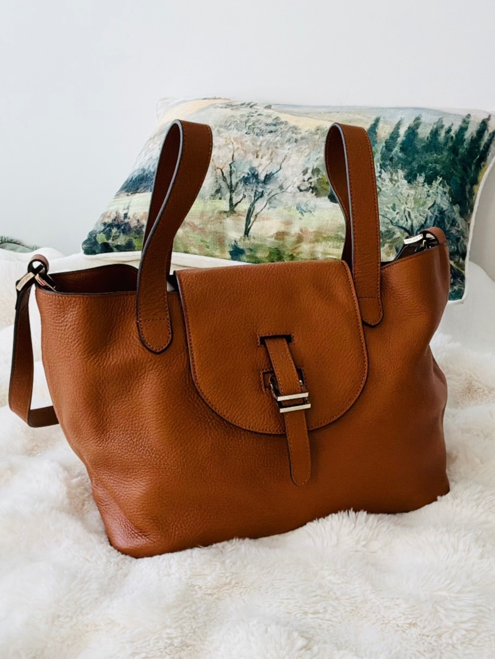 Meli Melo Thela Medium Leather Tote Bag Tan Camel